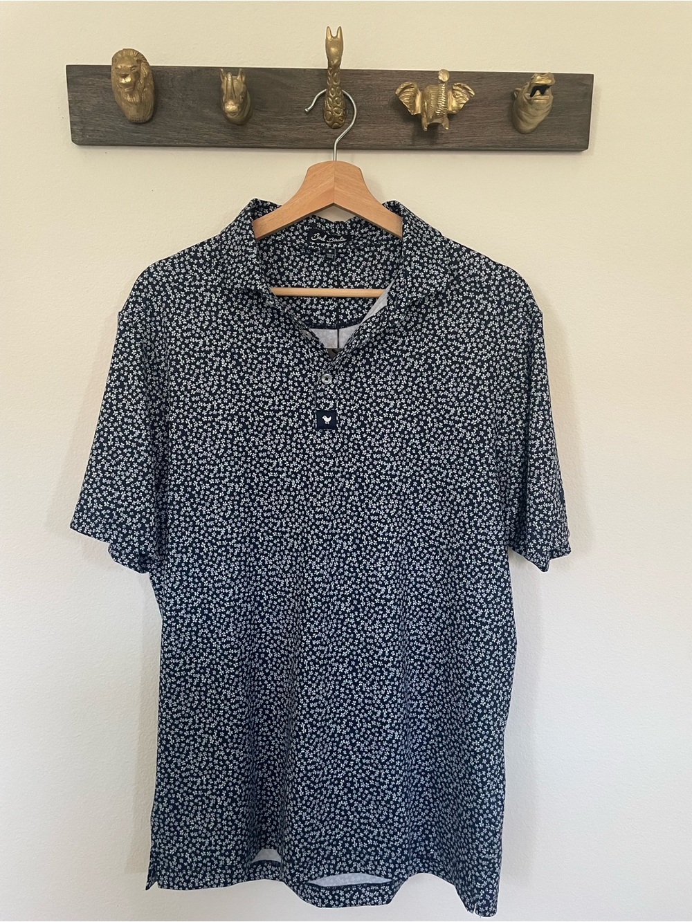 Bad Birdie Navy Core Polo with White Micro Floral Print